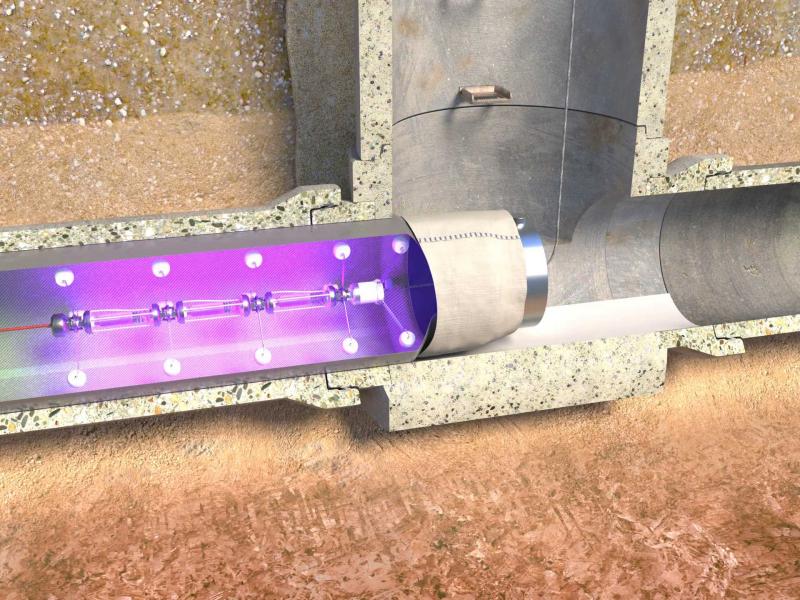 Härtung mittels UV-Lampenzug in eingezogenem Liner